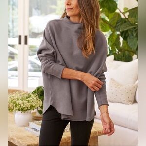 Effie Funnel Neck Capelet in Elephant Oversized Sweatshirt Sz S
